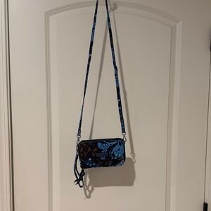 Vera Bradley Blue and Brown Floral Crossbody Bag